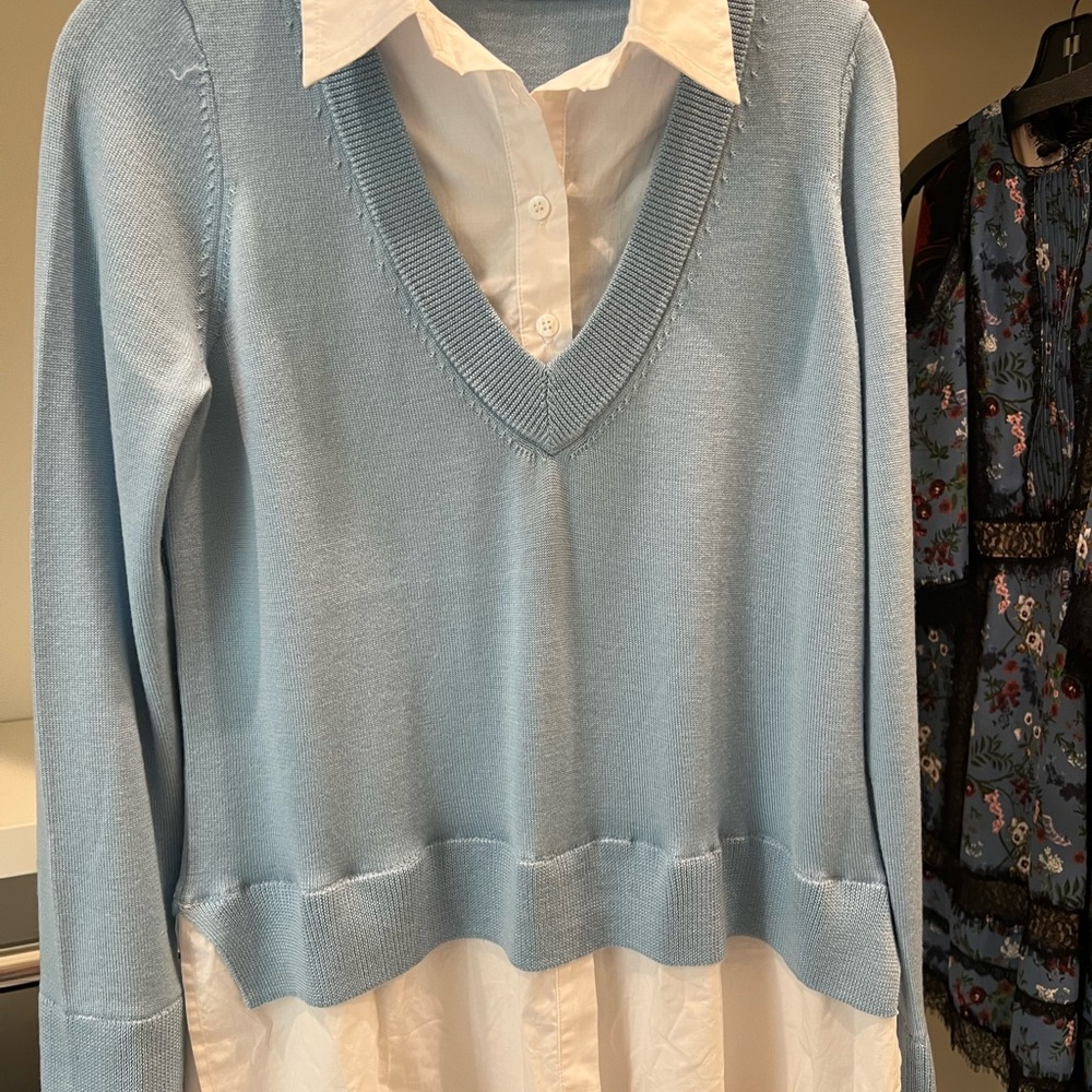 Sweater with blouse underneath by Pearl by Lela Rose